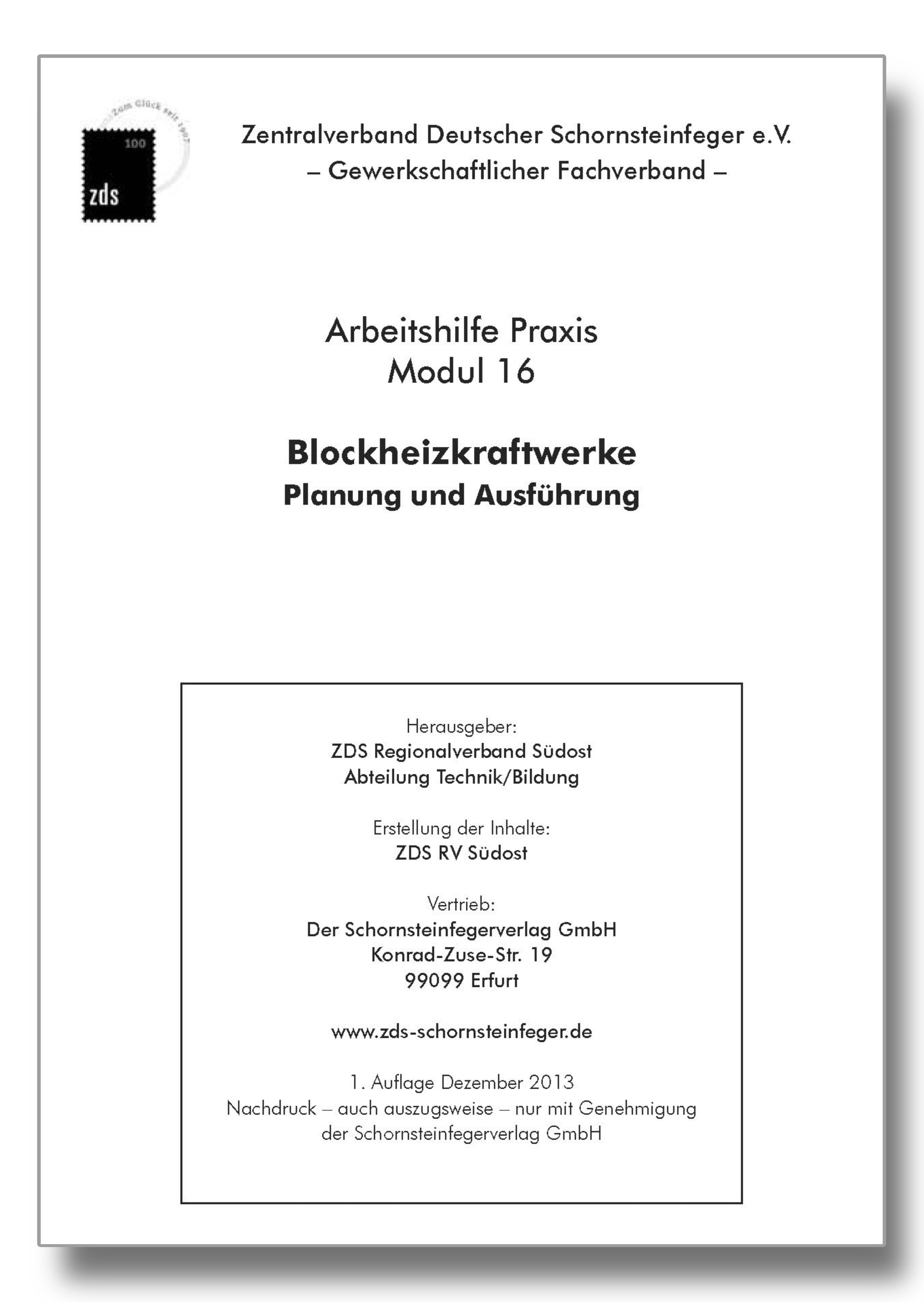 ZDS AH P Modul 16 - Blockheizkraftwerke (Planung und Ausführung) - Arbeitskarte