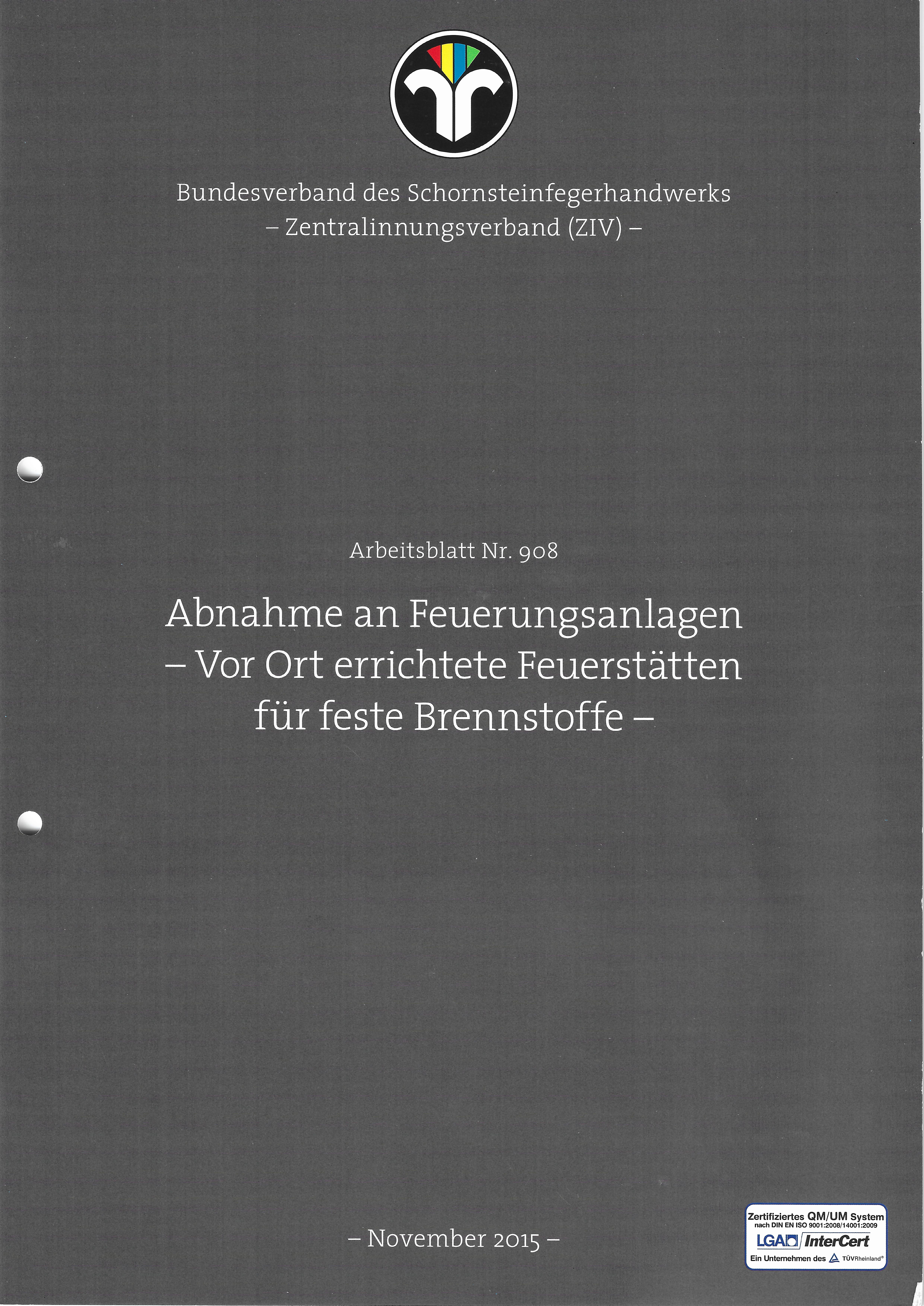 ZIV AB 908 Abnahme an Feuerungsanlagen – Vor Ort errichtete Feuerstätten für feste Brennstoffe –